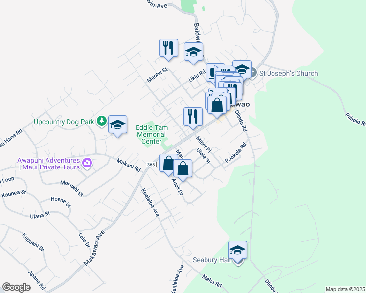 map of restaurants, bars, coffee shops, grocery stores, and more near 6 Mahola Street in Makawao