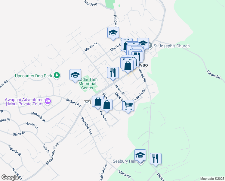 map of restaurants, bars, coffee shops, grocery stores, and more near 1013 Ulele Street in Makawao