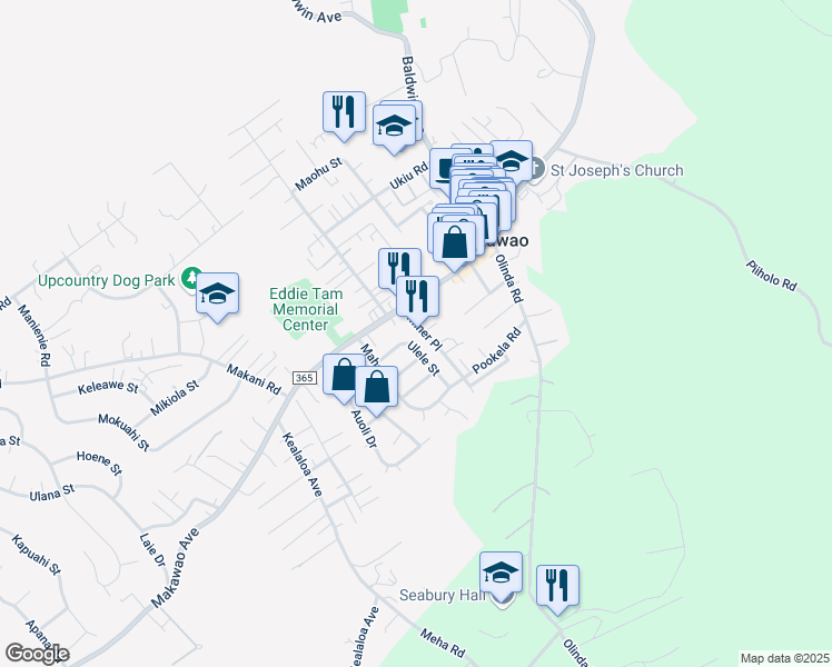 map of restaurants, bars, coffee shops, grocery stores, and more near 1018 Ulele Street in Makawao