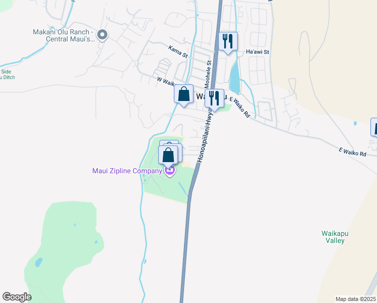 map of restaurants, bars, coffee shops, grocery stores, and more near 37 Olo Place in Wailuku