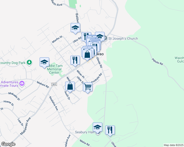 map of restaurants, bars, coffee shops, grocery stores, and more near 1076 Kehau Place in Makawao