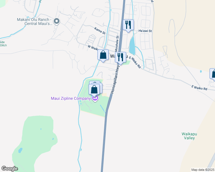 map of restaurants, bars, coffee shops, grocery stores, and more near 28 Olo Place in Wailuku