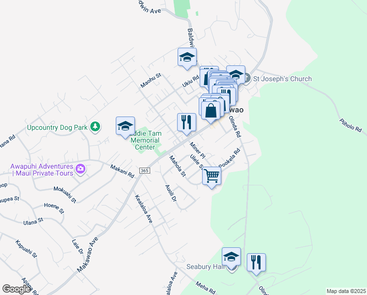 map of restaurants, bars, coffee shops, grocery stores, and more near 1015 Makawao Avenue in Makawao