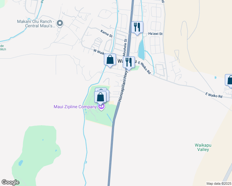 map of restaurants, bars, coffee shops, grocery stores, and more near 20 Olo Place in Wailuku