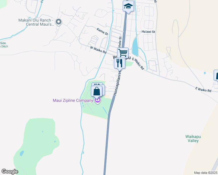 map of restaurants, bars, coffee shops, grocery stores, and more near 33 Olo Place in Wailuku