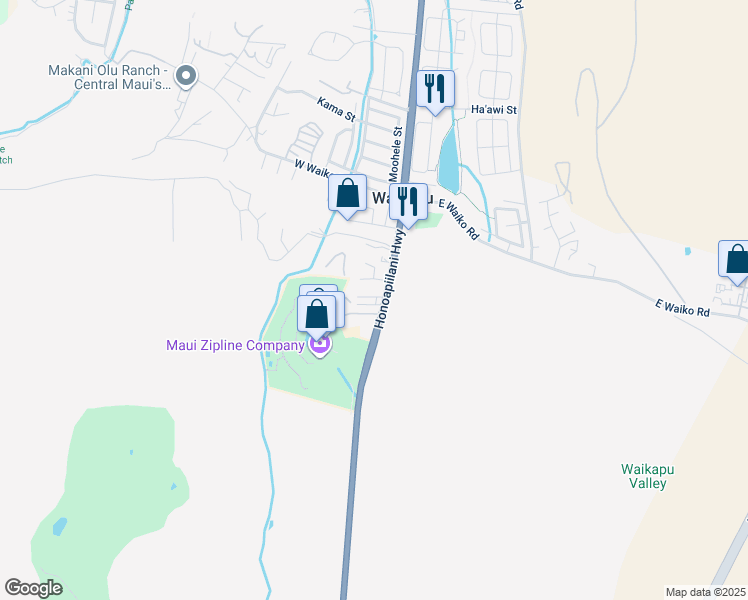 map of restaurants, bars, coffee shops, grocery stores, and more near 12 Olo Place in Wailuku
