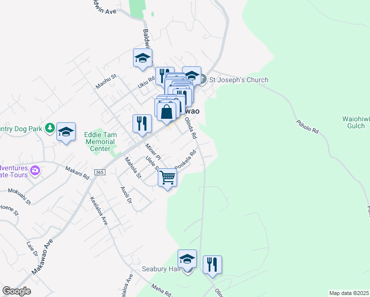 map of restaurants, bars, coffee shops, grocery stores, and more near 1099 Kehau Place in Makawao