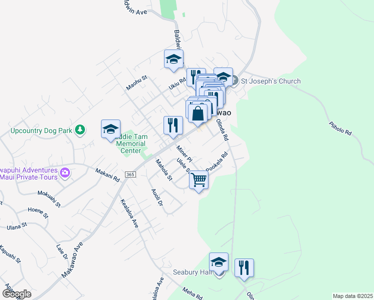 map of restaurants, bars, coffee shops, grocery stores, and more near 1041 Palolo Place in Makawao