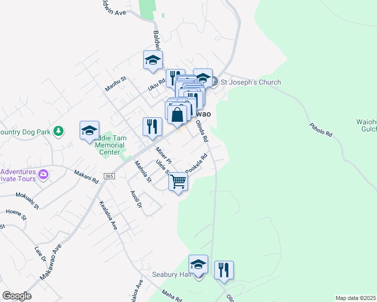 map of restaurants, bars, coffee shops, grocery stores, and more near 1082 Kehau Place in Makawao