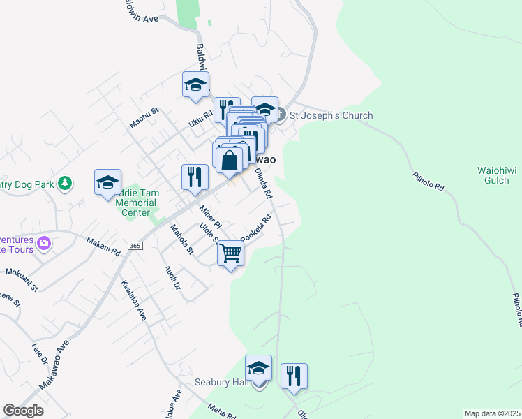 map of restaurants, bars, coffee shops, grocery stores, and more near 1131 Kehau Place in Makawao
