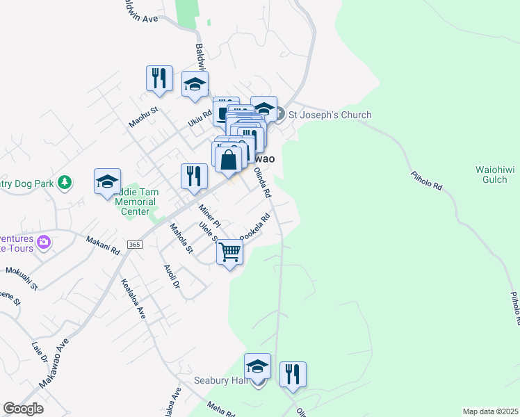 map of restaurants, bars, coffee shops, grocery stores, and more near 1131 Kehau Place in Makawao