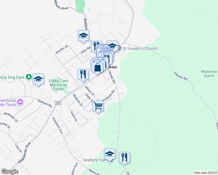 map of restaurants, bars, coffee shops, grocery stores, and more near 1123 Kehau Place in Makawao