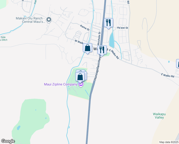 map of restaurants, bars, coffee shops, grocery stores, and more near 40 Ololi Place in Wailuku
