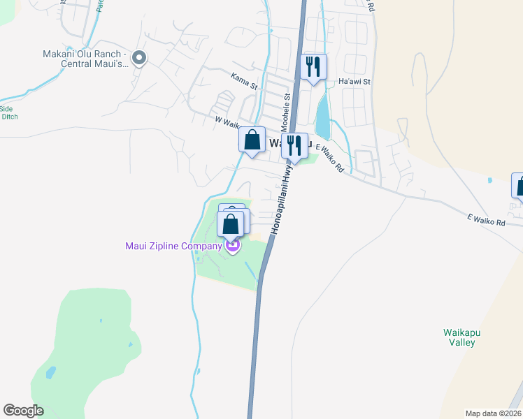 map of restaurants, bars, coffee shops, grocery stores, and more near 32 Ololi Place in Wailuku