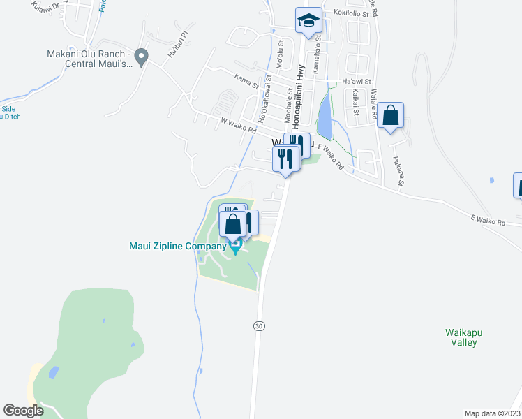 map of restaurants, bars, coffee shops, grocery stores, and more near 40 Ololi Place in Wailuku