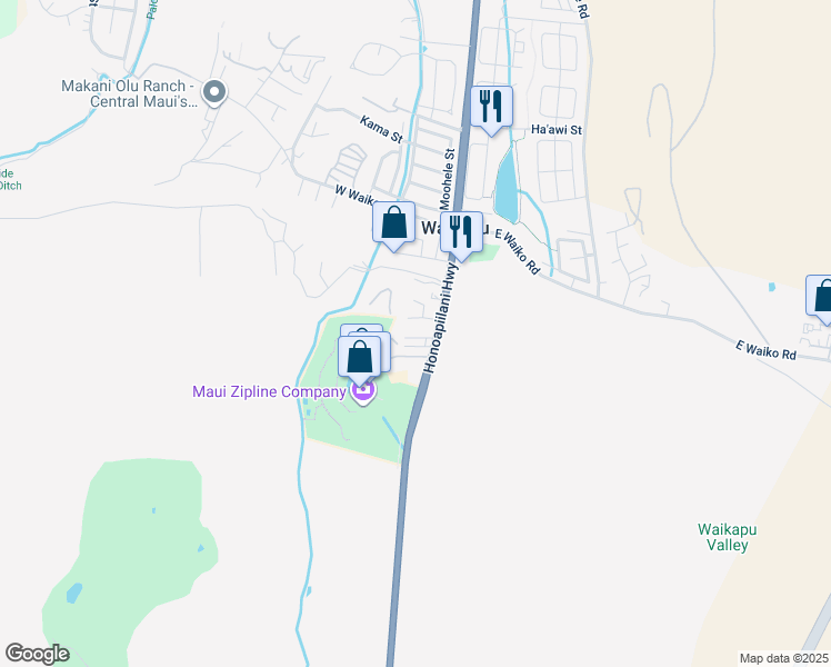 map of restaurants, bars, coffee shops, grocery stores, and more near 26 Ololi Place in Wailuku