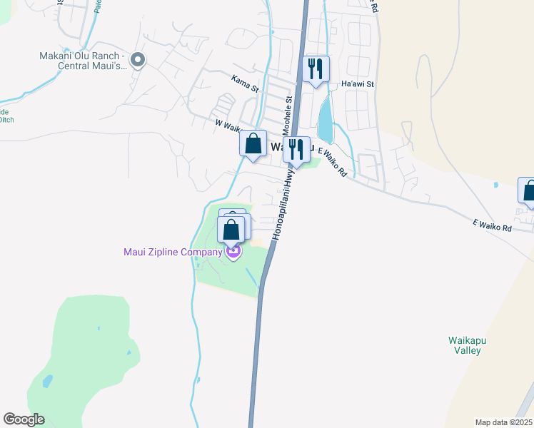 map of restaurants, bars, coffee shops, grocery stores, and more near 26 Ololi Place in Wailuku