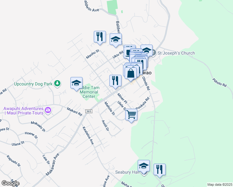 map of restaurants, bars, coffee shops, grocery stores, and more near 1042 Makawao Avenue in Makawao