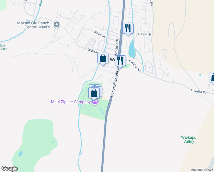 map of restaurants, bars, coffee shops, grocery stores, and more near 32 Ololi Place in Wailuku