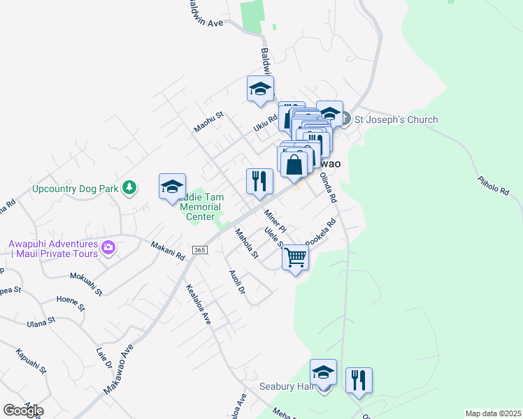 map of restaurants, bars, coffee shops, grocery stores, and more near 1042 Makawao Avenue in Makawao