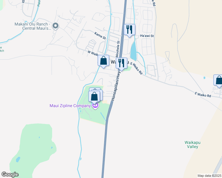 map of restaurants, bars, coffee shops, grocery stores, and more near 22 Ololi Place in Wailuku