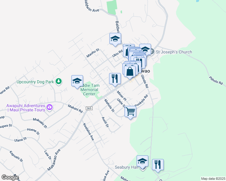map of restaurants, bars, coffee shops, grocery stores, and more near 1015 Makawao Avenue in Makawao