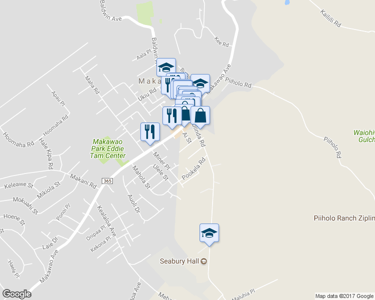 map of restaurants, bars, coffee shops, grocery stores, and more near 1125 Malu Place in Makawao