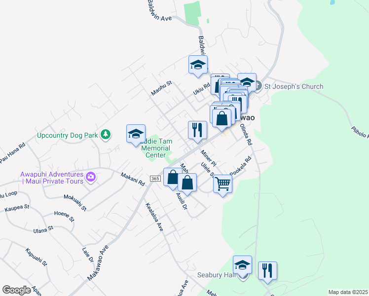 map of restaurants, bars, coffee shops, grocery stores, and more near 29 Maha Road in Makawao