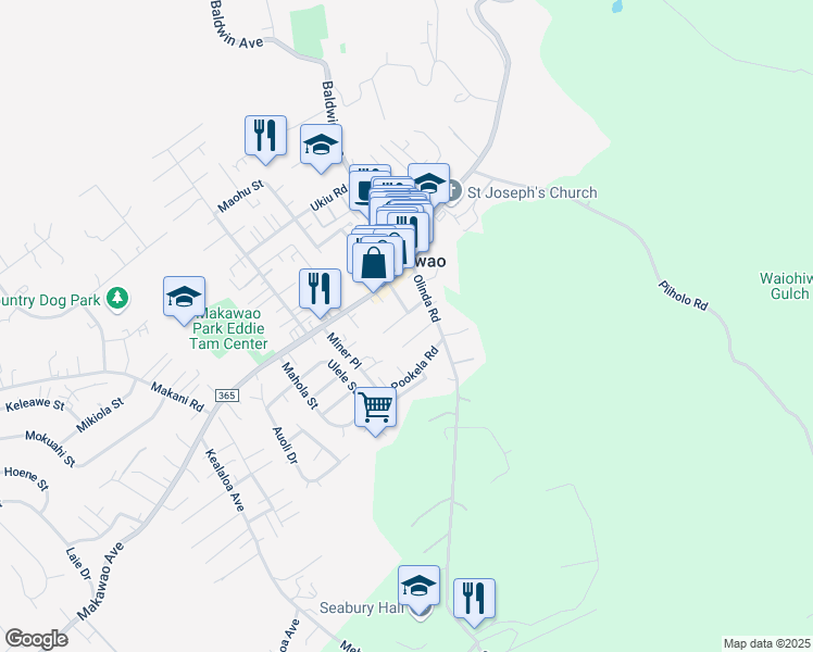 map of restaurants, bars, coffee shops, grocery stores, and more near 1133 Malu Place in Makawao