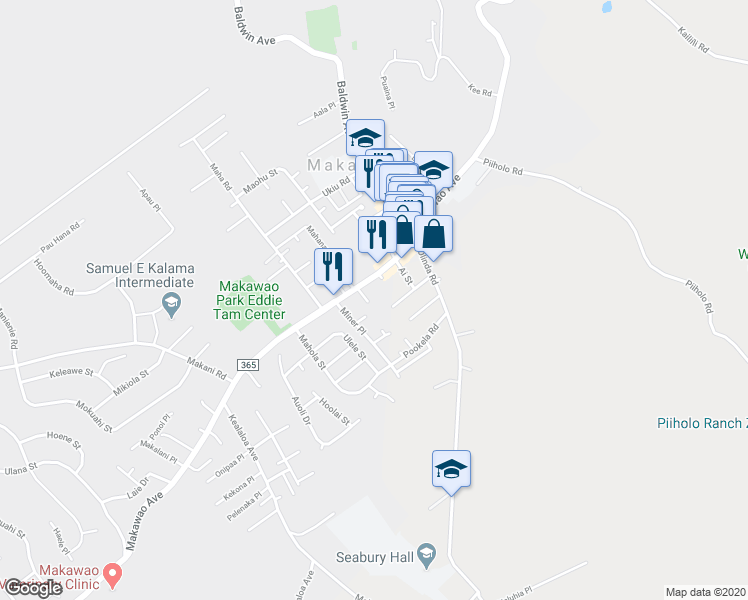 map of restaurants, bars, coffee shops, grocery stores, and more near 1074 County Route 365 in Makawao
