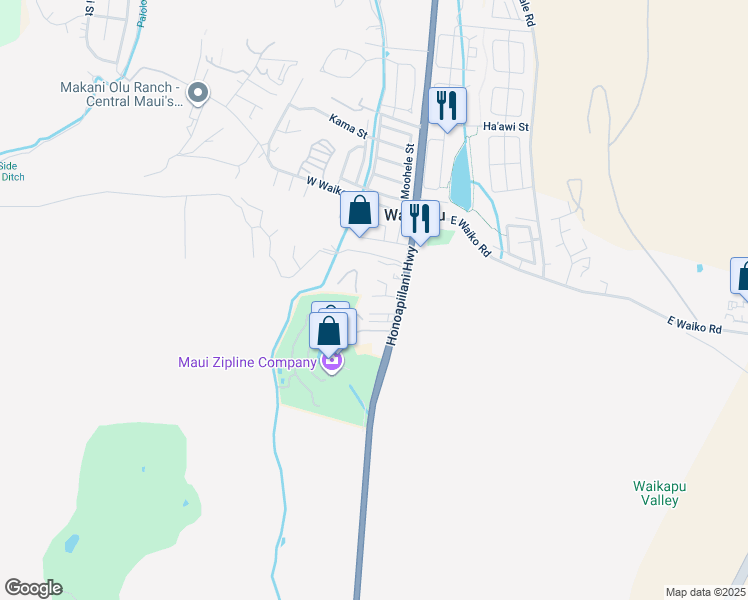 map of restaurants, bars, coffee shops, grocery stores, and more near 35 Lehuapueo Place in Wailuku