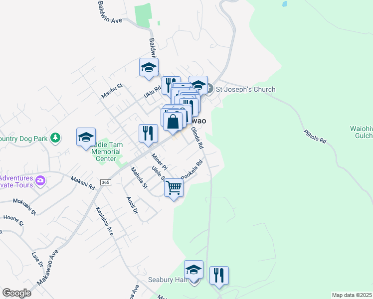 map of restaurants, bars, coffee shops, grocery stores, and more near 1133 Malu Place in Makawao