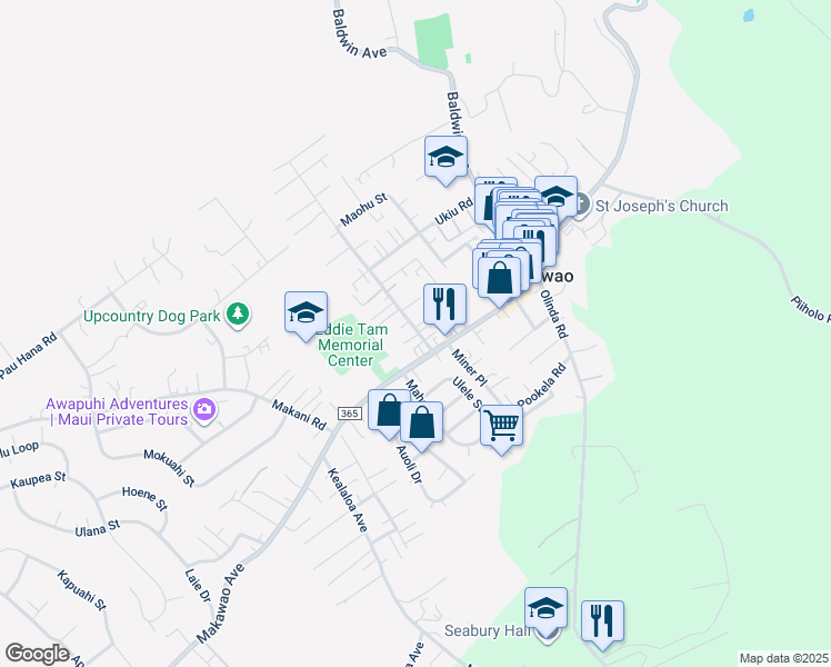 map of restaurants, bars, coffee shops, grocery stores, and more near 29 Maha Road in Makawao