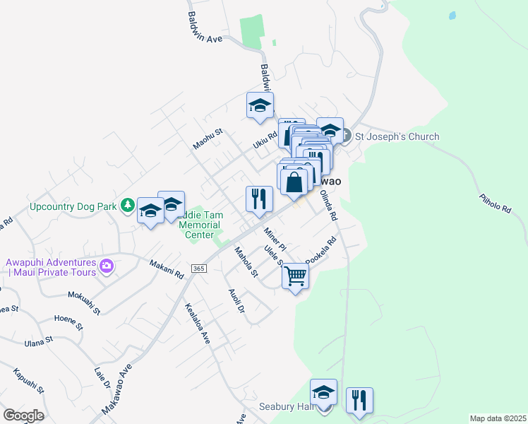 map of restaurants, bars, coffee shops, grocery stores, and more near 1057 Makawao Avenue in Makawao