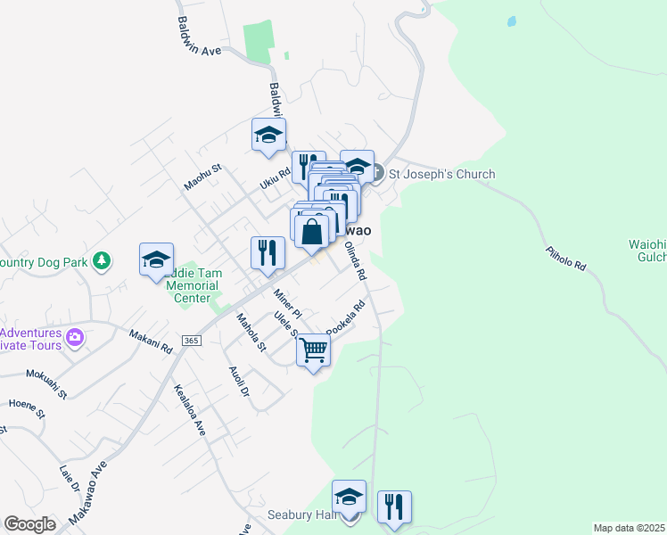 map of restaurants, bars, coffee shops, grocery stores, and more near 34 Ai Street in Makawao