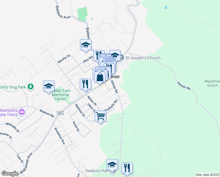 map of restaurants, bars, coffee shops, grocery stores, and more near Ai Street in Makawao