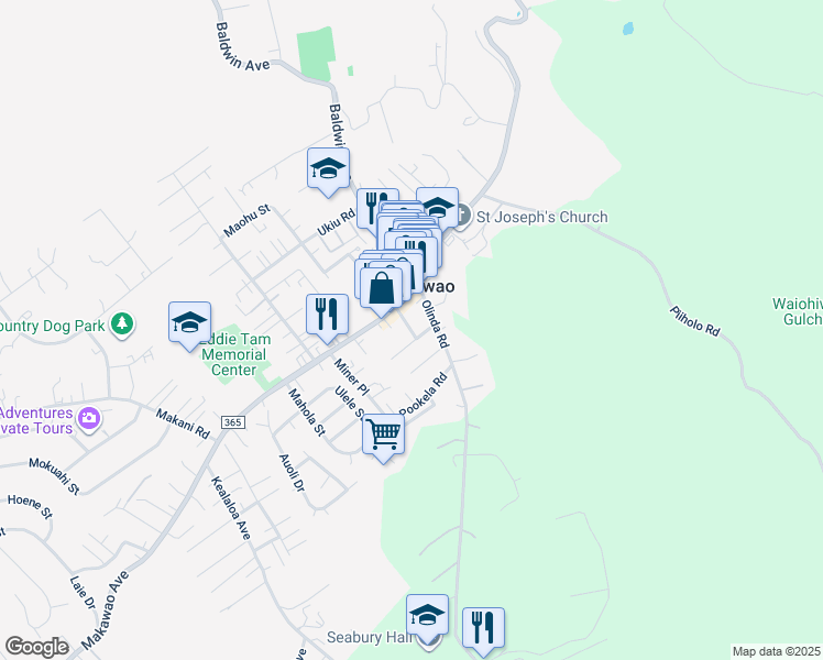 map of restaurants, bars, coffee shops, grocery stores, and more near Ai Street in Makawao