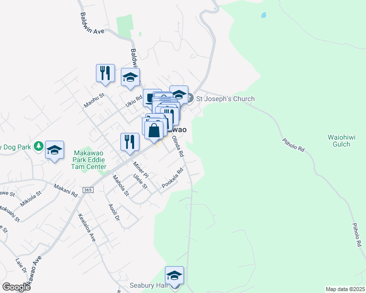 map of restaurants, bars, coffee shops, grocery stores, and more near 63 Olinda Road in Makawao