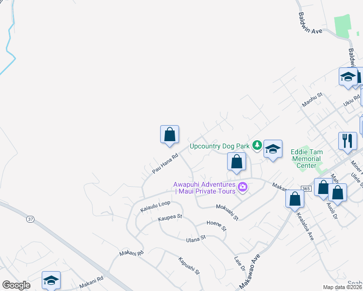 map of restaurants, bars, coffee shops, grocery stores, and more near 223 Pau Hana Road in Makawao