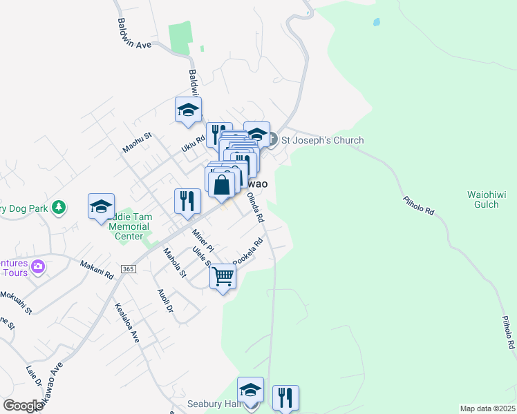 map of restaurants, bars, coffee shops, grocery stores, and more near 53 Olinda Road in Makawao