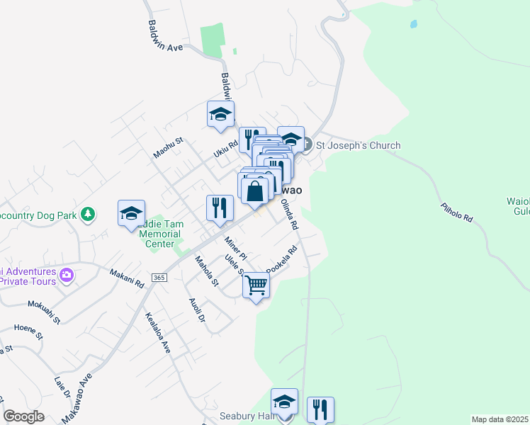map of restaurants, bars, coffee shops, grocery stores, and more near 10 Ai Street in Makawao