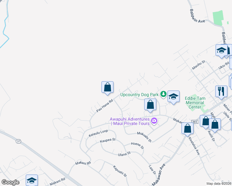 map of restaurants, bars, coffee shops, grocery stores, and more near 223 Pau Hana Road in Makawao