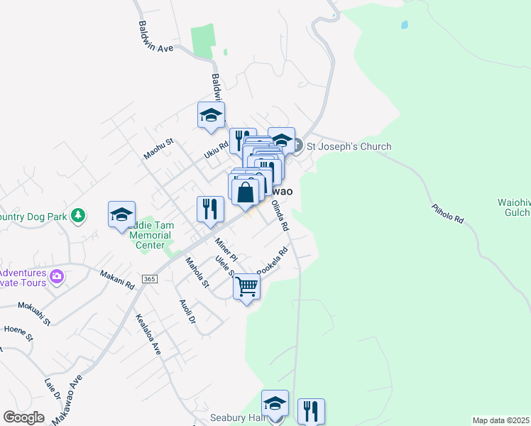 map of restaurants, bars, coffee shops, grocery stores, and more near 23 Ai Street in Makawao