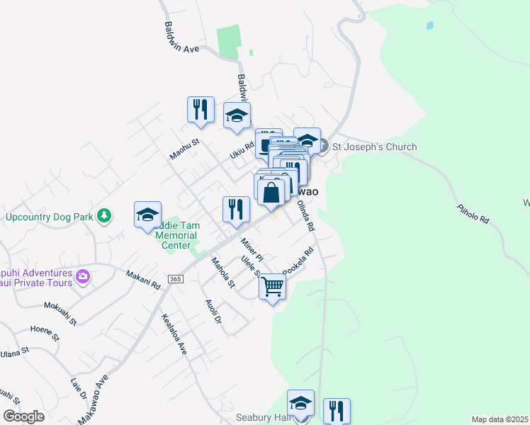 map of restaurants, bars, coffee shops, grocery stores, and more near 1119 Makawao Avenue in Makawao