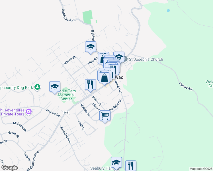 map of restaurants, bars, coffee shops, grocery stores, and more near 1120 Makawao Avenue in Makawao