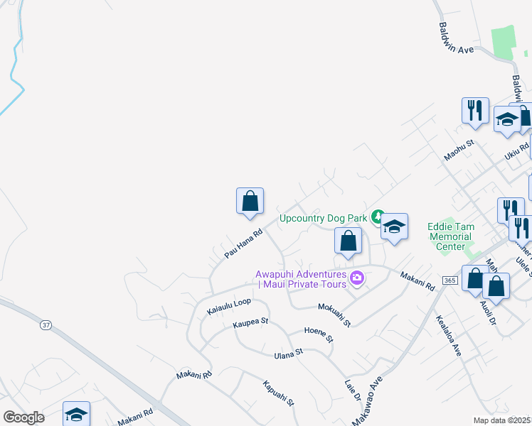 map of restaurants, bars, coffee shops, grocery stores, and more near 221 Pau Hana Road in Makawao