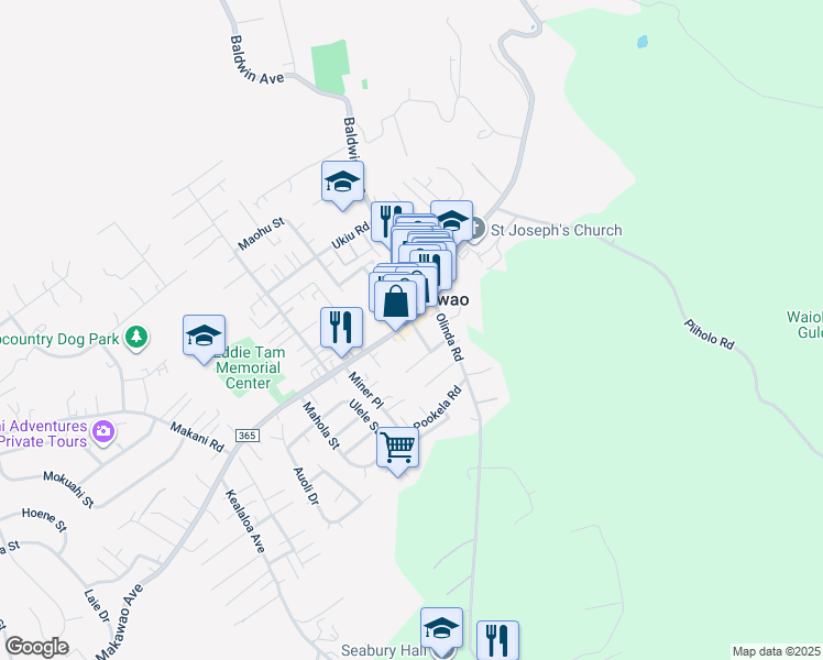 map of restaurants, bars, coffee shops, grocery stores, and more near 10 Ai Street in Makawao