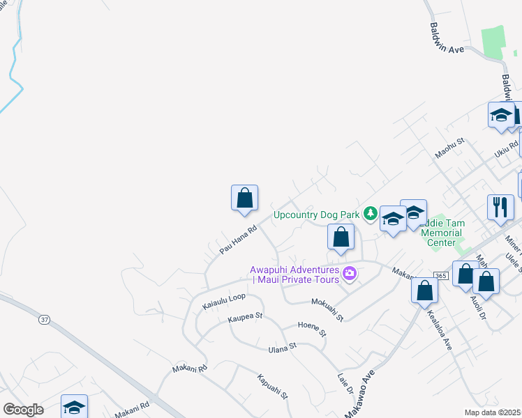 map of restaurants, bars, coffee shops, grocery stores, and more near 223 Pau Hana Road in Makawao