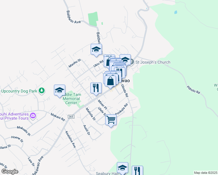 map of restaurants, bars, coffee shops, grocery stores, and more near 1127 Makawao Avenue in Makawao
