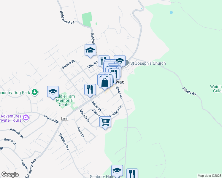 map of restaurants, bars, coffee shops, grocery stores, and more near 9 Ai Street in Makawao